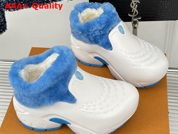 Louis Vuitton Shark Ankle Boot in White Eva Rubber and Blue Shearling Replica