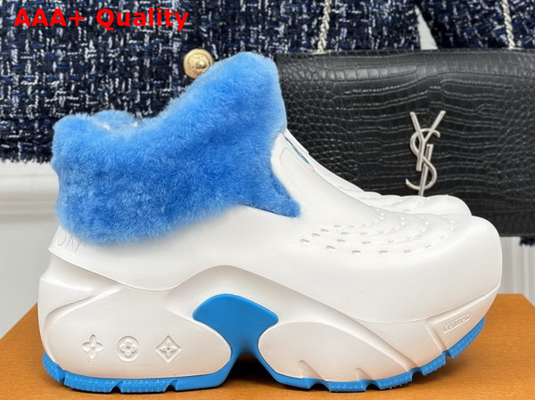 Louis Vuitton Shark Ankle Boot in White Eva Rubber and Blue Shearling Replica