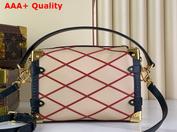 Louis Vuitton Side Trunk MM Handbag Malletage Lambskin Beige Red M24403 Replica