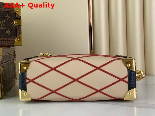 Louis Vuitton Side Trunk MM Handbag Malletage Lambskin Beige Red M24403 Replica