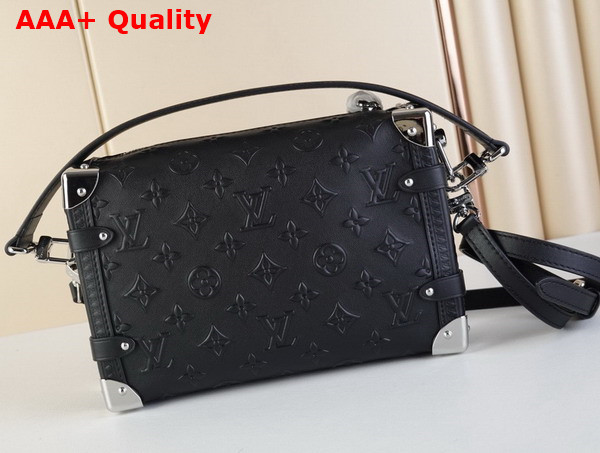 Louis Vuitton Side Trunk MM Handbag in Black Monogram Embossed Calf Leather Replica