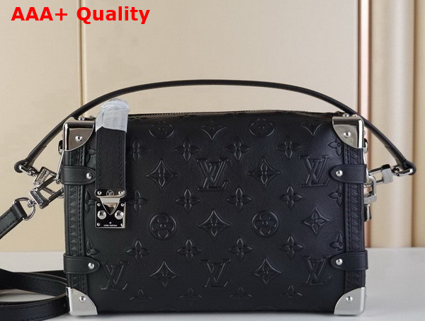 Louis Vuitton Side Trunk MM Handbag in Black Monogram Embossed Calf Leather Replica