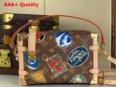 Louis Vuitton Side Trunk MM Handbag in Monogram Coated Canvas Decorated with Hotel Labels M47085 Replica