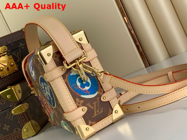 Louis Vuitton Side Trunk MM Handbag in Monogram Coated Canvas Decorated with Hotel Labels M47085 Replica