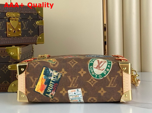 Louis Vuitton Side Trunk MM Handbag in Monogram Coated Canvas Decorated with Hotel Labels M47085 Replica