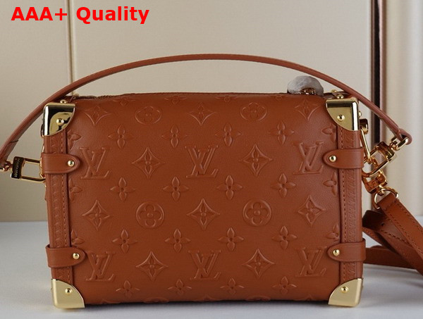 Louis Vuitton Side Trunk MM Handbag in Tan Monogram Embossed Calf Leather Replica