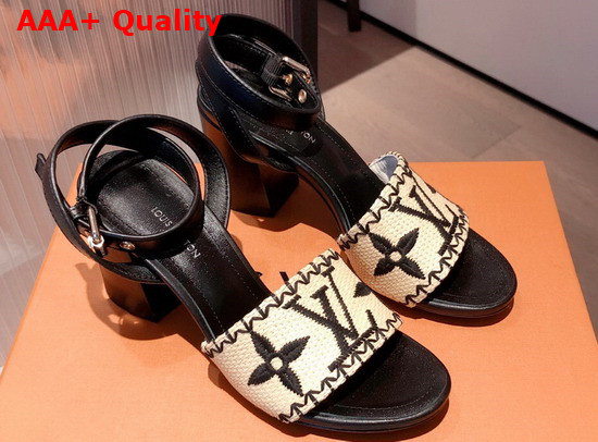 Louis Vuitton Sienna Sandal Raffia and Black Calf Leather Replica