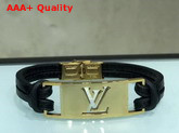 Louis Vuitton Sign it Bracelet Black Calf Leather with Gold Buckle Replica