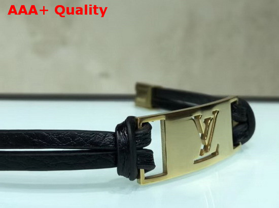 Louis Vuitton Sign it Bracelet Black Calf Leather with Gold Buckle Replica