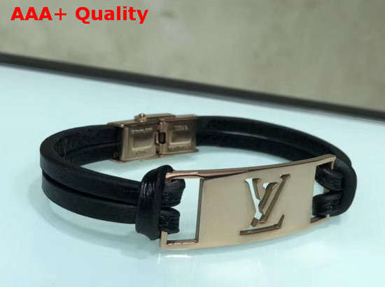 Louis Vuitton Sign it Bracelet Black Calf Leather with Pink Gold Buckle Replica