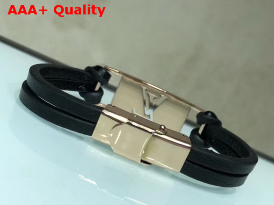 Louis Vuitton Sign it Bracelet Black Calf Leather with Pink Gold Buckle Replica