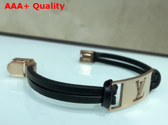 Louis Vuitton Sign it Bracelet Black Calf Leather with Pink Gold Buckle Replica