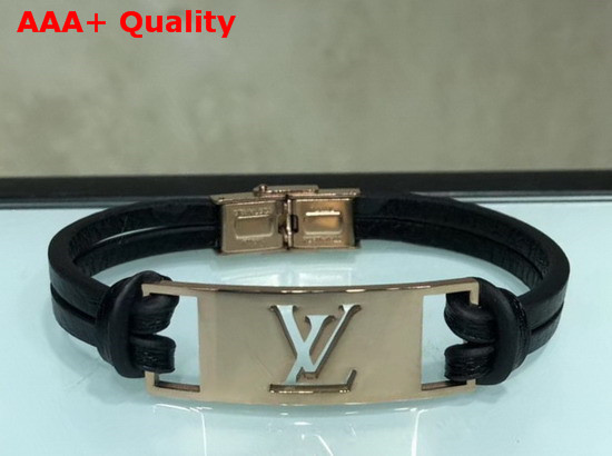 Louis Vuitton Sign it Bracelet Black Calf Leather with Pink Gold Buckle Replica