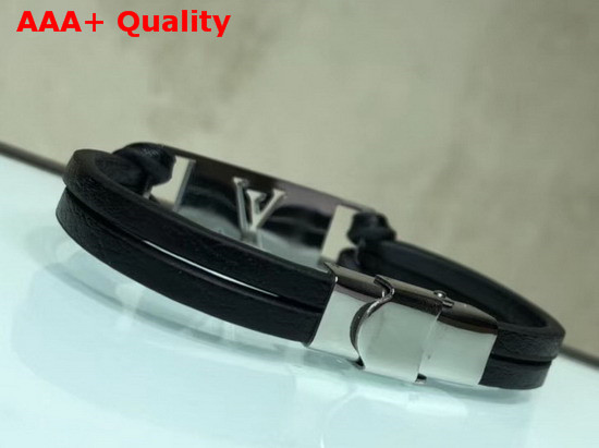 Louis Vuitton Sign it Bracelet Black Calf Leather with Silver Buckle Replica