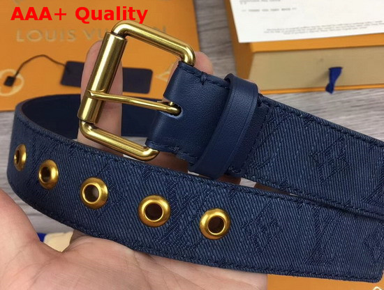 Louis Vuitton Signature 35mm Belt Navy Blue Monogram Printed Washed Denim M0175T Replica