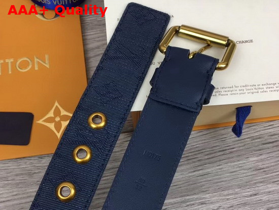 Louis Vuitton Signature 35mm Belt Navy Blue Monogram Printed Washed Denim M0175T Replica