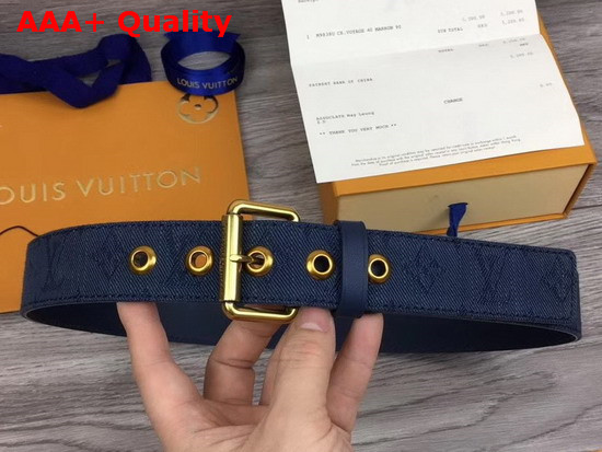 Louis Vuitton Signature 35mm Belt Navy Blue Monogram Printed Washed Denim M0175T Replica