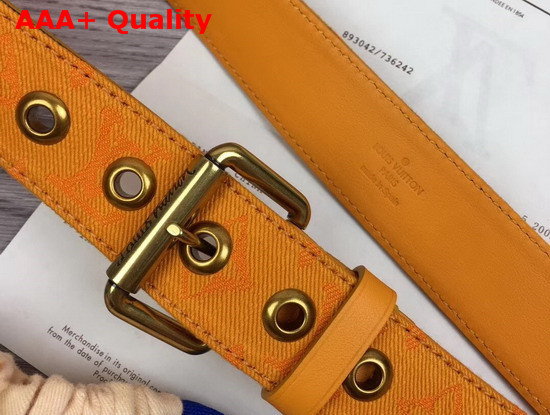 Louis Vuitton Signature 35mm Belt Ochre Yellow Monogram Printed Washed Denim Replica