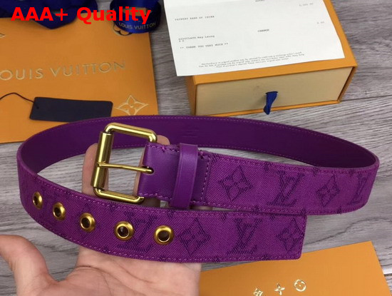 Louis Vuitton Signature 35mm Belt Purple Monogram Printed Washed Denim M0177T Replica