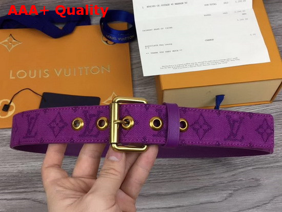 Louis Vuitton Signature 35mm Belt Purple Monogram Printed Washed Denim M0177T Replica