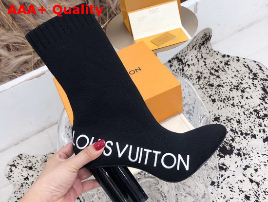 Louis Vuitton Silhouette Ankle Boot in Black Stretch Textile with Embroidered Louis Vuitton Logo Replica