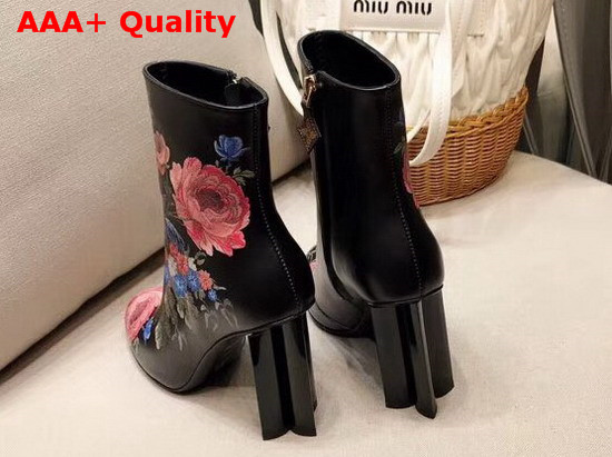 Louis Vuitton Silhouette Ankle Boot in Black with Printed Floral Replica