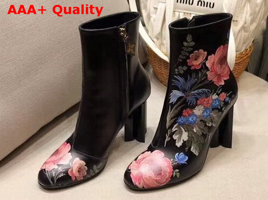 Louis Vuitton Silhouette Ankle Boot in Black with Printed Floral Replica