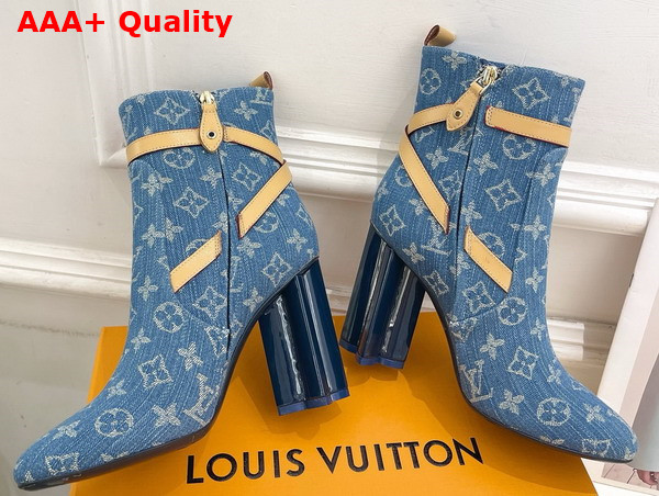 Louis Vuitton Silhouette Ankle Boot in Blue Monogram Denim and Natural Calf Leather 1ACJU0 Replica