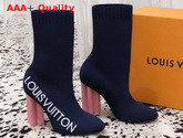 Louis Vuitton Silhouette Ankle Boot in Blue Stretch Textile with Embroidered Louis Vuitton Logo Replica