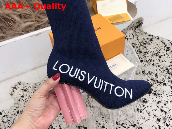 Louis Vuitton Silhouette Ankle Boot in Blue Stretch Textile with Embroidered Louis Vuitton Logo Replica