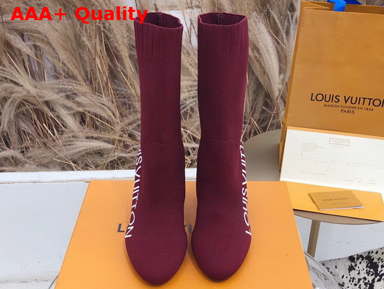 Louis Vuitton Silhouette Ankle Boot in Burgundy Stretch Textile with Embroidered Louis Vuitton Logo Replica