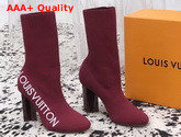 Louis Vuitton Silhouette Ankle Boot in Burgundy Stretch Textile with Embroidered Louis Vuitton Logo Replica