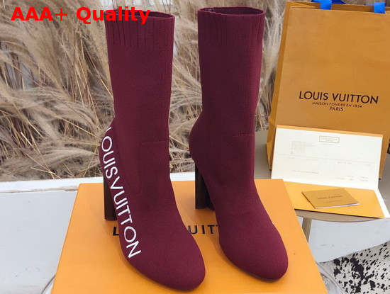 Louis Vuitton Silhouette Ankle Boot in Burgundy Stretch Textile with Embroidered Louis Vuitton Logo Replica