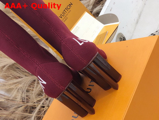 Louis Vuitton Silhouette Ankle Boot in Burgundy Stretch Textile with Embroidered Louis Vuitton Logo Replica