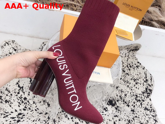 Louis Vuitton Silhouette Ankle Boot in Burgundy Stretch Textile with Embroidered Louis Vuitton Logo Replica