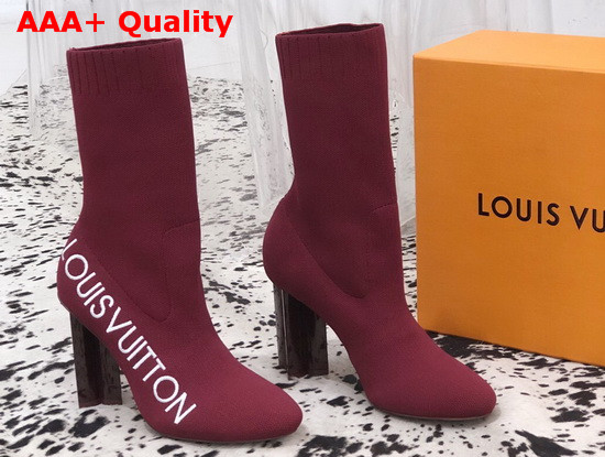 Louis Vuitton Silhouette Ankle Boot in Burgundy Stretch Textile with Embroidered Louis Vuitton Logo Replica