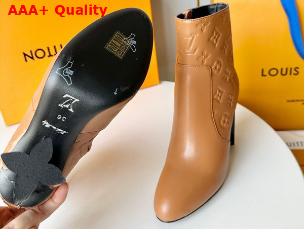 Louis Vuitton Silhouette Ankle Boot in Camel Monogram Debossed Calf Leather Replica