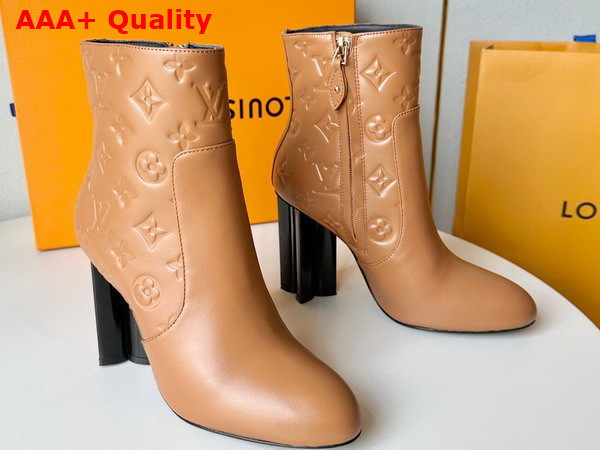 Louis Vuitton Silhouette Ankle Boot in Camel Monogram Debossed Calf Leather Replica