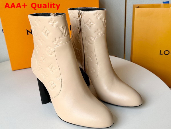 Louis Vuitton Silhouette Ankle Boot in Cream Monogram Debossed Calf Leather Replica