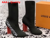 Louis Vuitton Silhouette Ankle Boot in Khaki Stretch Textile with Embroidered Louis Vuitton Logo Replica