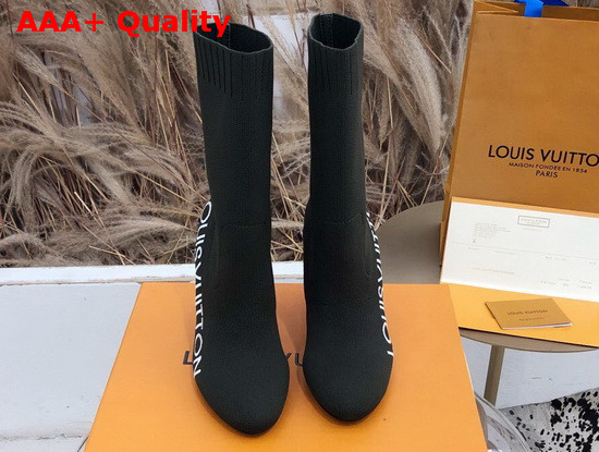 Louis Vuitton Silhouette Ankle Boot in Khaki Stretch Textile with Embroidered Louis Vuitton Logo Replica