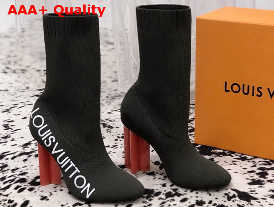 Louis Vuitton Silhouette Ankle Boot in Khaki Stretch Textile with Embroidered Louis Vuitton Logo Replica