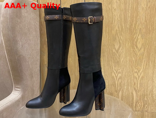 Louis Vuitton Silhouette High Boot Black Calf Leather with Suede Baby Goat Leather 1A84M4 Replica