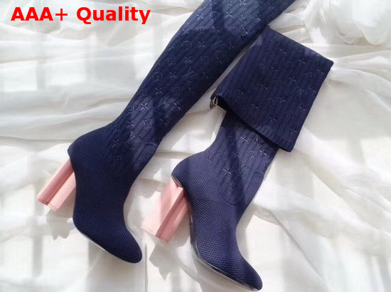 Louis Vuitton Silhouette Thigh Boot in Blue Stretch Fabric Replica