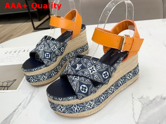 Louis Vuitton Since 1854 Boundary Wedge Sandal Blue 1A8N9N Replica