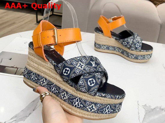 Louis Vuitton Since 1854 Boundary Wedge Sandal Blue 1A8N9N Replica