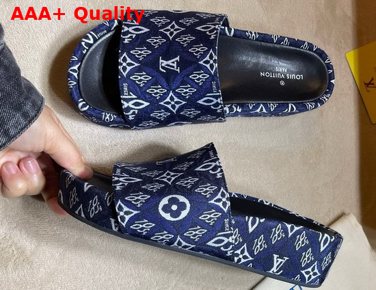 Louis Vuitton Since 1854 Jumbo Platform Mule in Blue Jacquard Textile 1A8KM6 Replica