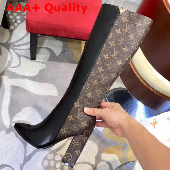 Louis Vuitton Skyline High Boot Black Calf Leather and Monogram Canvas Replica