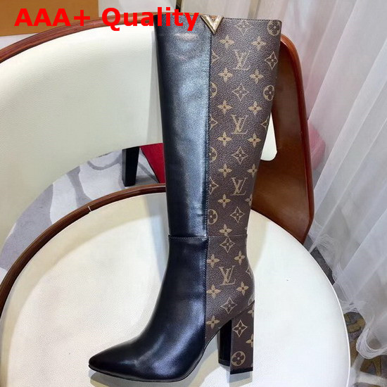 Louis Vuitton Skyline High Boot Black Calf Leather and Monogram Canvas Replica