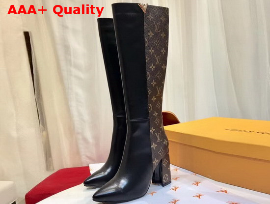 Louis Vuitton Skyline High Boot Black Calf Leather and Monogram Canvas Replica